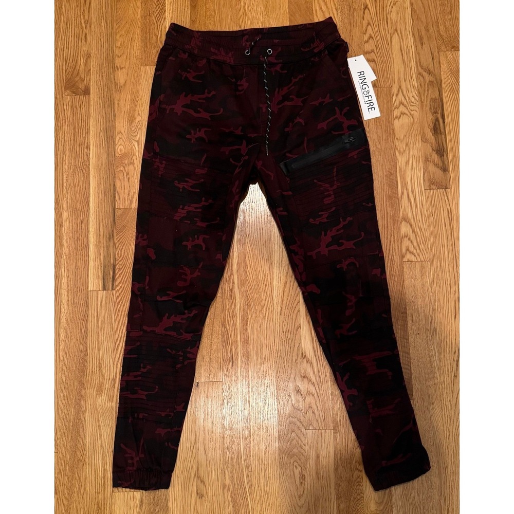 Ring of Fire Leftout Moto Jogger Mens Large Burgundy Camo Drawstring Pants NEW